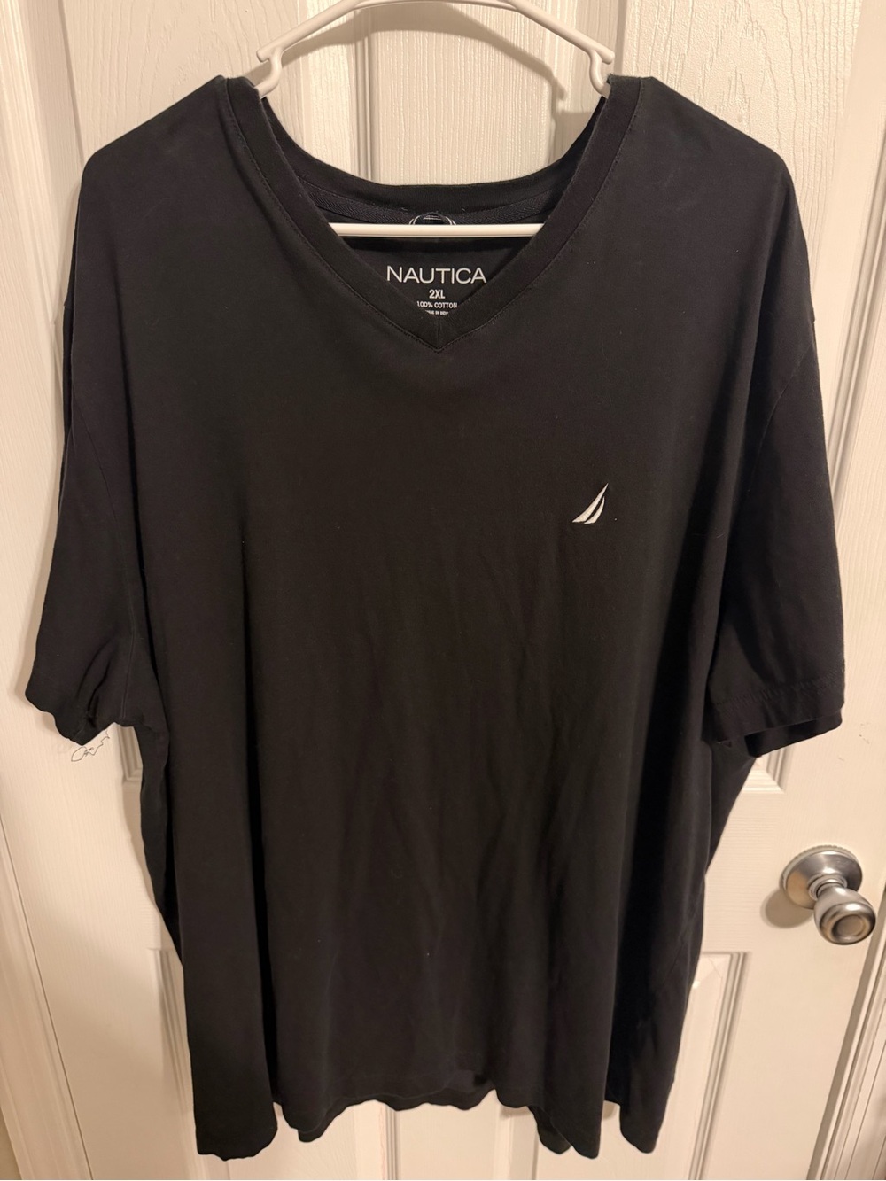 Nautica Black V-Neck Short Sleeve Tee with White Sail Logo